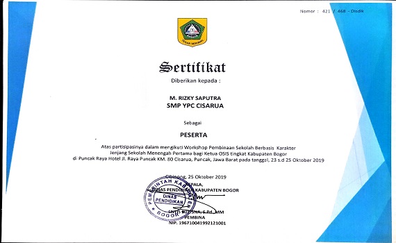 Certificate Workshop Pembinaan Sekolah